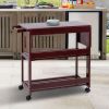 38 Inch Rubberwood Kitchen Cart; Knife Holder; Folding Frame; 2 Open Shelves; Brown; DunaWest