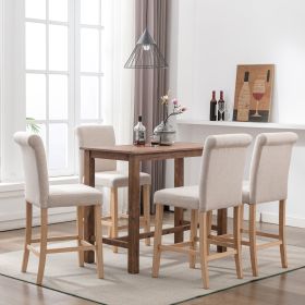 Hengming Set of 2 Bar Stools Soft Cushions with Solid Wood Legs(Beige)