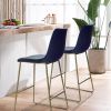 Set of 2 Modern Velet Counter Stool ;  Full Back and Gold Leg