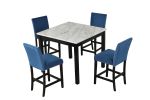 Counter height table with four counter height chairs ; Blue