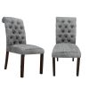 Fabric Upholstered Dining Chairs In a Soft Beige Linen with Tufted Back And Solid Wood Legs; Set of 2