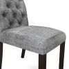 Fabric Upholstered Dining Chairs In a Soft Beige Linen with Tufted Back And Solid Wood Legs; Set of 2