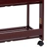 38 Inch Rubberwood Kitchen Cart; Knife Holder; Folding Frame; 2 Open Shelves; Brown; DunaWest