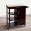 Wooden Rectangular Kitchen Cart with 1 Door and Open Compartments; Espresso Brown; DunaWest