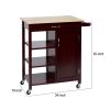 Wooden Rectangular Kitchen Cart with 1 Door and Open Compartments; Espresso Brown; DunaWest