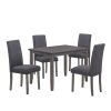 Farmhouse Rustic Wood 5-Piece Dining Table Set for 4, Kitchen Table Set with 4 Upholstered Dining Chairs