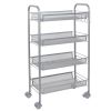 4 Layers Removable Storage Cart Organization Honeycomb Mesh Style, Silver RT