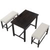 3 Pieces Rustic Wooden Counter Height Dining Table Set with 2 Upholstered Benches for Small Places;  Espresso+ Beige