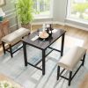 3 Pieces Rustic Wooden Counter Height Dining Table Set with 2 Upholstered Benches for Small Places;  Espresso+ Beige