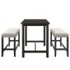 3 Pieces Rustic Wooden Counter Height Dining Table Set with 2 Upholstered Benches for Small Places;  Espresso+ Beige