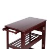 38 Inch Rubberwood Kitchen Cart; Knife Holder; Folding Frame; 2 Open Shelves; Brown; DunaWest