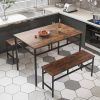 Dining table set 3PC;  structural strengthening;  industrial style (Rustic Brown; 43.31''L x 27.56''W x 29.53''H)