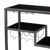 Contemporary Style Metal Bar Cart With Tempered Glass Shelves; Gunmetal Gray Black