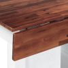 Farmhouse Stationary Wood Dining Table Drop Leaf Kitchen Island with Storage Shelves, Dark Walnut+White