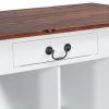 Farmhouse Stationary Wood Dining Table Drop Leaf Kitchen Island with Storage Shelves, Dark Walnut+White