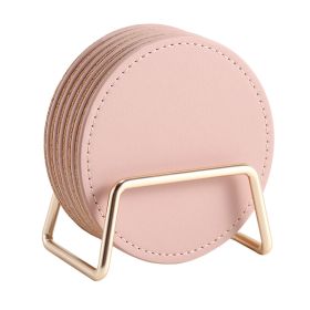 Leather Cork Insulated Pad Home Dining Mat With Bracket Coaster (Color: pink)