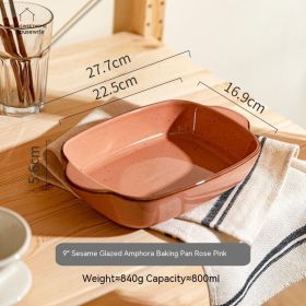 Baked Rice Tray Ceramic Baking Bowl With Two Ears Household Microwave Plate (Option: Pink-9inches)