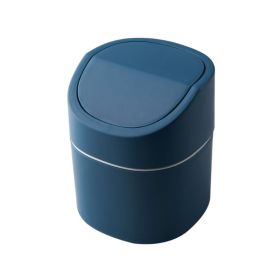 Desktop Mini Trash Can Pressing Cover Dustbin Home Plastic Waste Bin Office Small Garbage Basket Sundries Barrel Cleaning Tools (Color: Rolling cover blue)