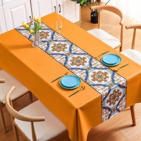 Benzhi Nordic embroidery printed tablecloth wholesale waterproof oil proof washfree rectangular pvc tablecloth table mat net red (colour: National fresh wind - orange)