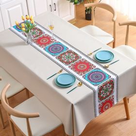 Benzhi Nordic embroidery printed tablecloth wholesale waterproof oil proof washfree rectangular pvc tablecloth table mat net red (colour: Beige ethnic style)