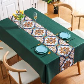 Benzhi Nordic embroidery printed tablecloth wholesale waterproof oil proof washfree rectangular pvc tablecloth table mat net red (colour: National New Wind - Dark Green)