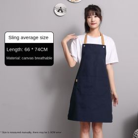 Nail salon apron wholesale printing household kitchen cooking women fashion work clothes men catering work canvas (colour: [Sling Canvas Breathable] Dark Blue One Size)