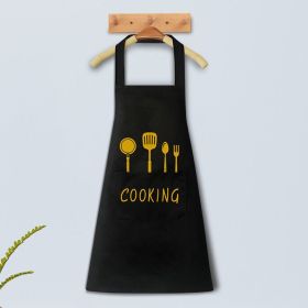 Kitchen household waterproof apron cute wipe hands fashion oil proof apron cooking adult men and women printed LOGO (colour: Black [waterproof and oil proof])