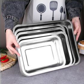 Wholesale stainless steel square plate 304 stainless steel rice plate rectangular tray barbecue plate stainless steel plate dish plate (colour: 04 thick)