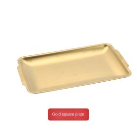 Korean 304 stainless steel plate; rectangular plate; gold plate; craft decoration; barbecue plate; western food; snack plate; flat plate (colour: 201 Barbecue plate (golden))