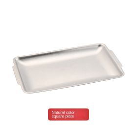 Korean 304 stainless steel plate; rectangular plate; gold plate; craft decoration; barbecue plate; western food; snack plate; flat plate (colour: 304 Barbecue plate (silver))