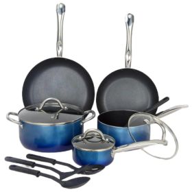 Home Daily Delicacies Pot 12-Piece Safe Non-Stick Cookware Set (Color: Blue)