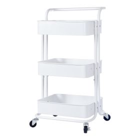 3-Tier Metal Rolling Utility Cart, Heavy Duty Craft Cart with Wheels and Handle, Black (Color: White)