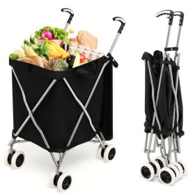 Folding Shopping Utility Cart with Water-Resistant Removable Canvas Bag (Color: Black)