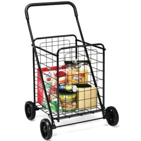 Portable Folding Shopping Cart Utility for Grocery Laundry (Color: Black)