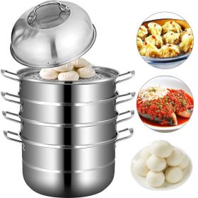 Kitchen Supplise Glass Lid Multi Tiers Kitchen Pan Cookware Stainless Steel Steamer Set (Color: Silver A)