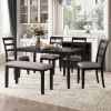 6-Piece Kitchen Simple Wooden Dining Table and Chair with Bench, Fabric Cushion