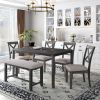 6-Piece Kitchen Dining Table Set Wooden Rectangular Dining Table, 4 Fabric Chairs and Bench Family Furniture