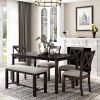 6-Piece Kitchen Dining Table Set Wooden Rectangular Dining Table, 4 Fabric Chairs and Bench Family Furniture