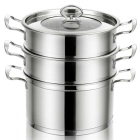 Daily Delicacies Pot 304 Stainless Steel  3-Tier Steamer Pot (Color: Silver)