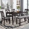 6-Piece Kitchen Dining Table Set Wooden Rectangular Dining Table, 4 Dining Chairs and Bench Family Furniture for 6 People