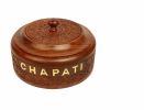 WILLART Handicraft Wooden Stainless Steel Bread Chaoati Casserole with Copper Finish Design;  1200 ml (Brown;  9 X 9 X 3.5 Inch )