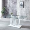 Contemporary Tempered Glass Top Double Pedestal Dining Table;  size 63" x 35.4" x 29.5" (Black or White)