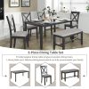 6-Piece Kitchen Dining Table Set Wooden Rectangular Dining Table, 4 Dining Chairs and Bench Family Furniture for 6 People