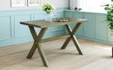 4 Pieces Farmhouse Rustic Wood Kitchen Dining Table Set with Upholstered 2 X-back Chairs and Bench