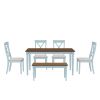 6 Piece Dining Table set with Bench; Wooden Kitchen Table Set w/ 4 Padded Dining Chairs