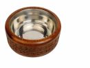 WILLART Handicraft Wooden Stainless Steel Bread Chaoati Casserole with Copper Finish Design;  1200 ml (Brown;  9 X 9 X 3.5 Inch )