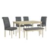 6 Piece Dining Table set with Bench; Wooden Kitchen Table Set w/ 4 Padded Dining Chairs