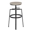 Backless Adjustable Height Bar Stools with Metal Legs;  Oak seat;  Set of 2