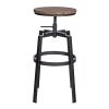 Backless Adjustable Height Bar Stools with Metal Legs;  Oak seat;  Set of 2