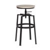 Backless Adjustable Height Bar Stools with Metal Legs;  Oak seat;  Set of 2